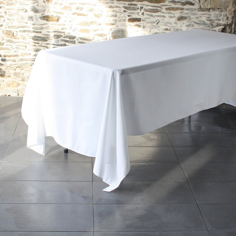 Nappe blanche rectangulaire en tissu pour tables en bois 220